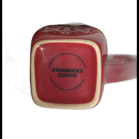 Starbucks Coffee Mug Red Ceramic Square Bottom White Snowflake 2004 Winter - Picture 6 of 6